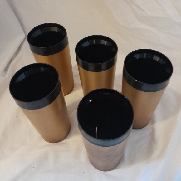 RARE Vintage Retro 1950's Insulated Plastic Tumblers Gold Black Set of 5 - Picture 3 of 6